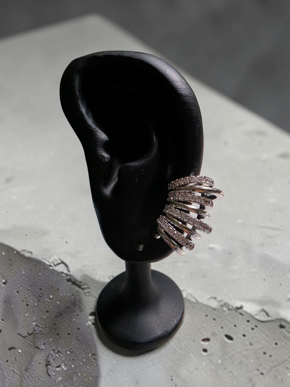 Micropave Multi-Row Pierced Ear Cuff in Silver Tone